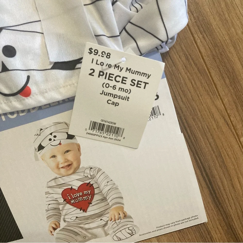 Infant Baby I Love My Mummy Egyptian Costume‎ 0-6mo Jumpsuit Cap Heart Halloween